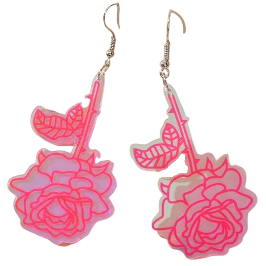 Earrings - Oversized clear pink rose drops