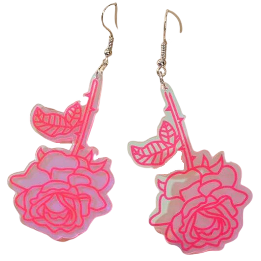 Earrings - Oversized clear pink rose drops